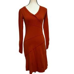 Athleta Orange Organic Cotton Ruched Long Sleeve Dress XXS